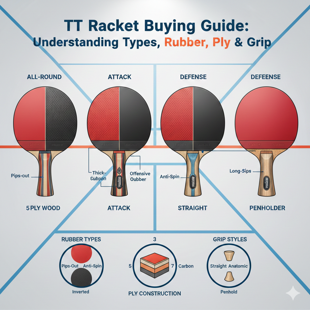 TT Racket Buying Guide: Understanding Types, Rubber, Ply & Grip